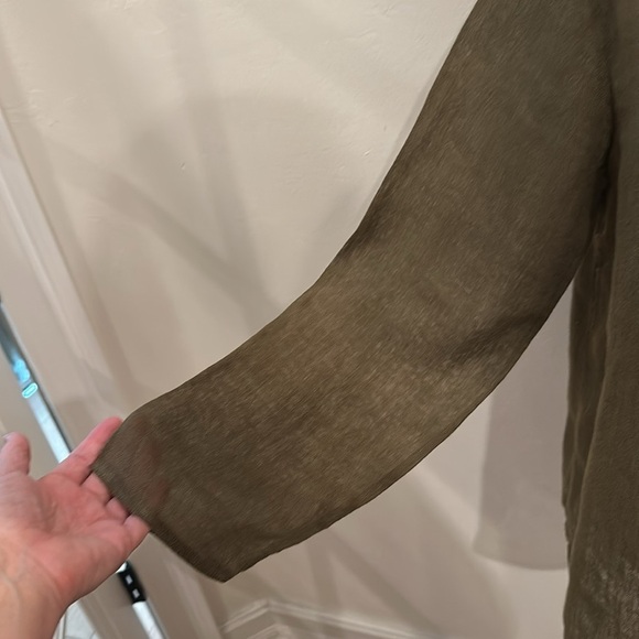 EILEEN FISHER LINEN LONG SLEEVE TUNIC SMALL OLIVE GREEN  KEY HILE
FRONT - Picture 3 of 8